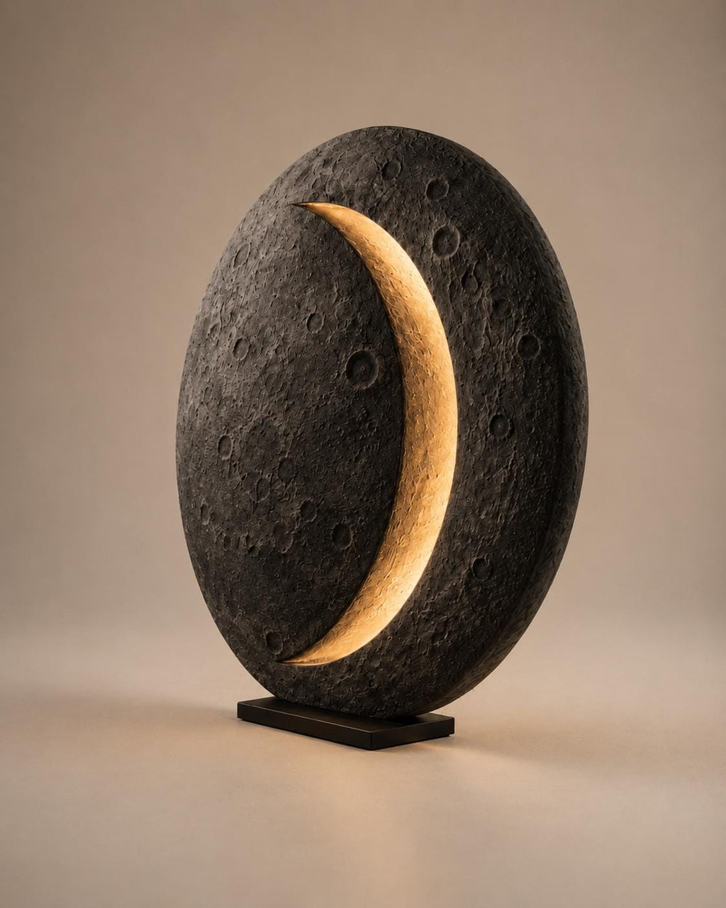 Crescent Moon Sculptural Floor Lamp, Handmade Lunar Light Art Object for Bedroom Decor