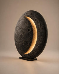 Crescent Moon Sculptural Floor Lamp, Handmade Lunar Light Art Object for Bedroom Decor