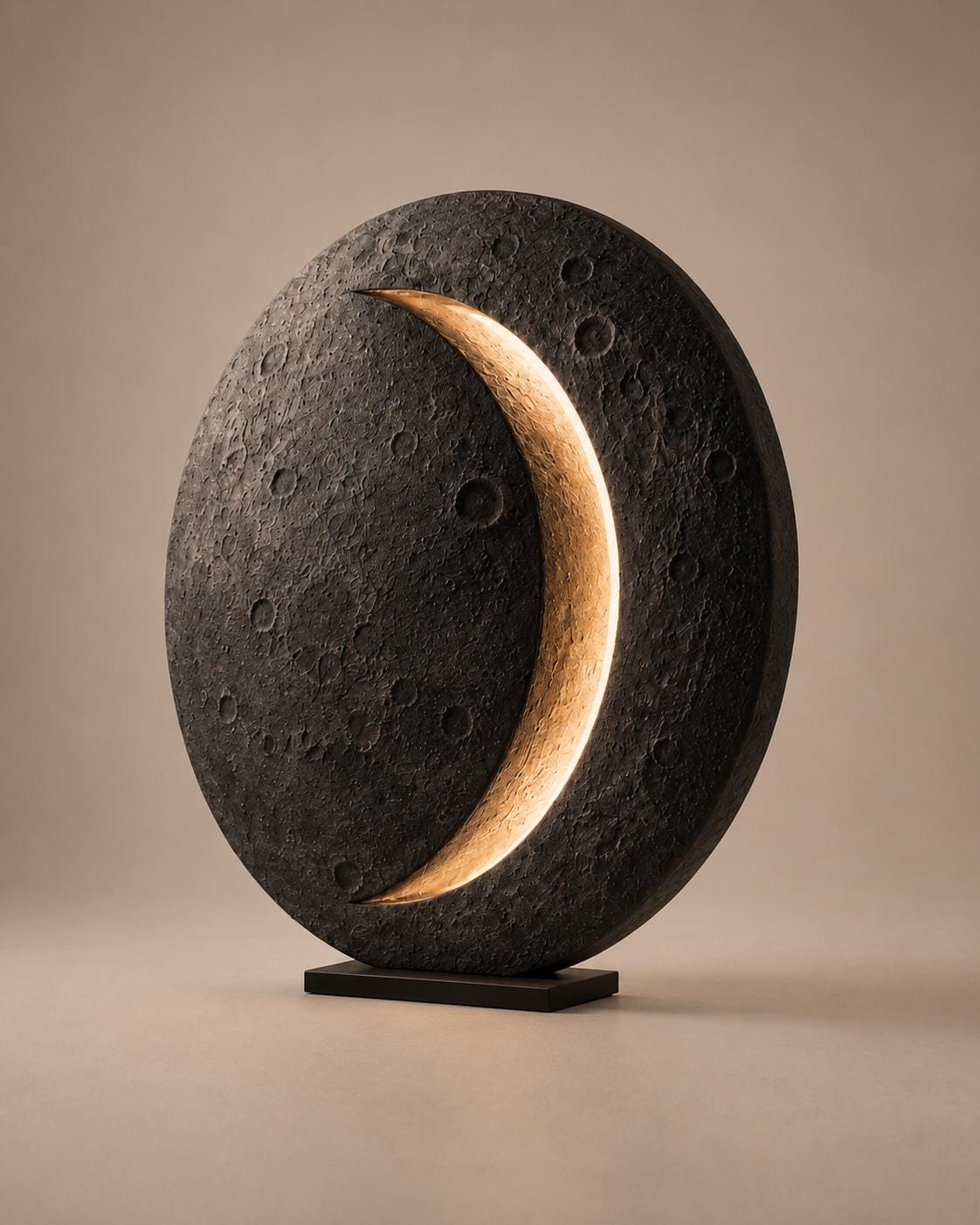 Crescent Moon Sculptural Floor Lamp, Handmade Lunar Light Art Object for Bedroom Decor