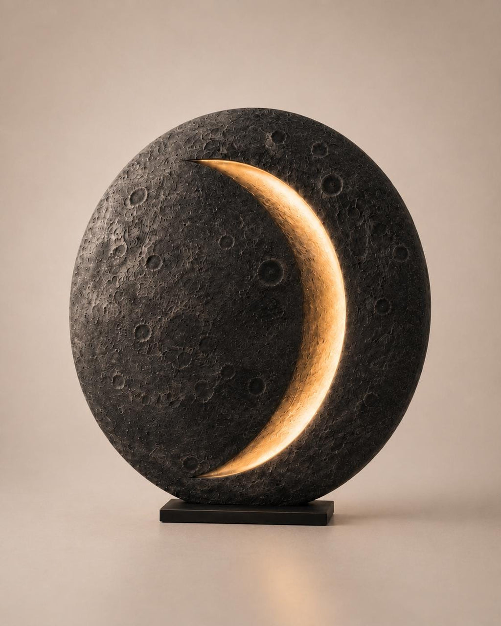 Crescent Moon Sculptural Floor Lamp, Handmade Lunar Light Art Object for Bedroom Decor