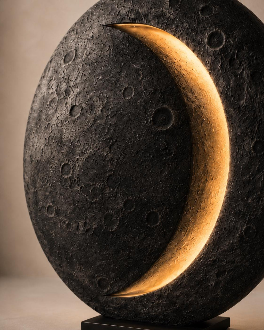 Crescent Moon Sculptural Floor Lamp, Handmade Lunar Light Art Object for Bedroom Decor