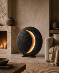 Crescent Moon Sculptural Floor Lamp, Handmade Lunar Light Art Object for Bedroom Decor