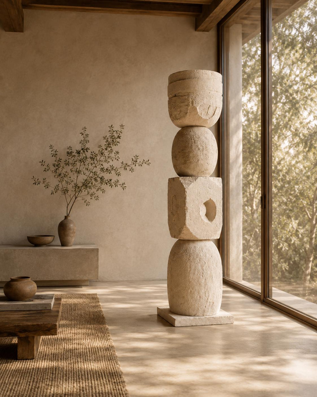 Large Textured Plaster Totem Sculpture No.202