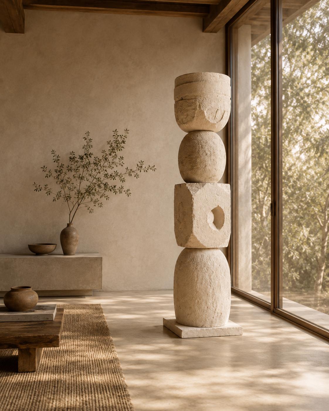 Large Textured Plaster Totem Sculpture No.202
