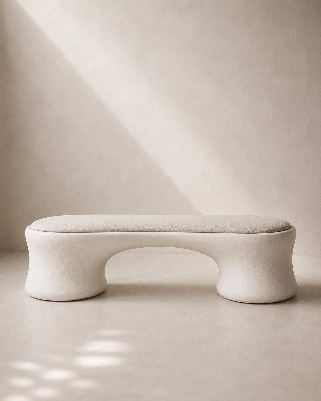 Sculptural Wabi Sabi Linen Bench