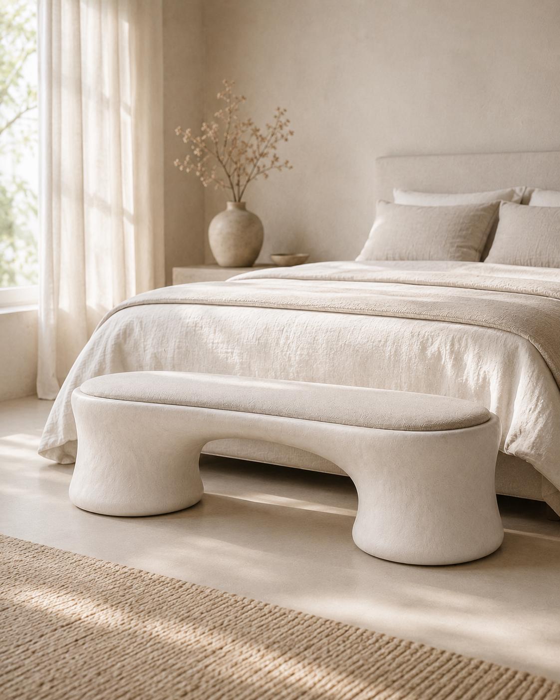 Sculptural Wabi Sabi Linen Bench