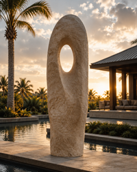 Monolith Totem Sculpture, a hollow floor totem with a stone-like mineral plaster finish