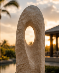 Monolith Totem Sculpture, a hollow floor totem with a stone-like mineral plaster finish