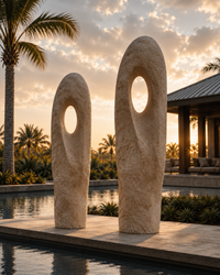 The open hollow form of the Monolith Totem floor sculpture